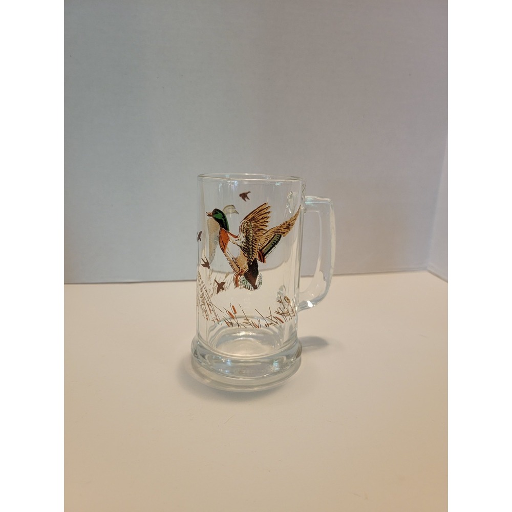 VINTAGE LIBBEY GLASS DUCK MALLARD Waterfowl Beer Tankard Mug Stein Drake Hen